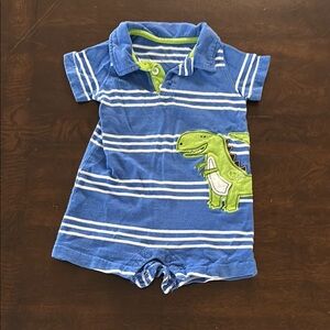Carter's Blue and White Striped Dinosaur Romper